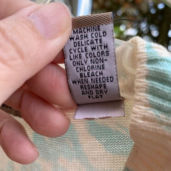 I. E. Woman Sz 1X Cream Button Up Sweater Whimsical Floral Postcard Design (C74) - Picture 14 of 15